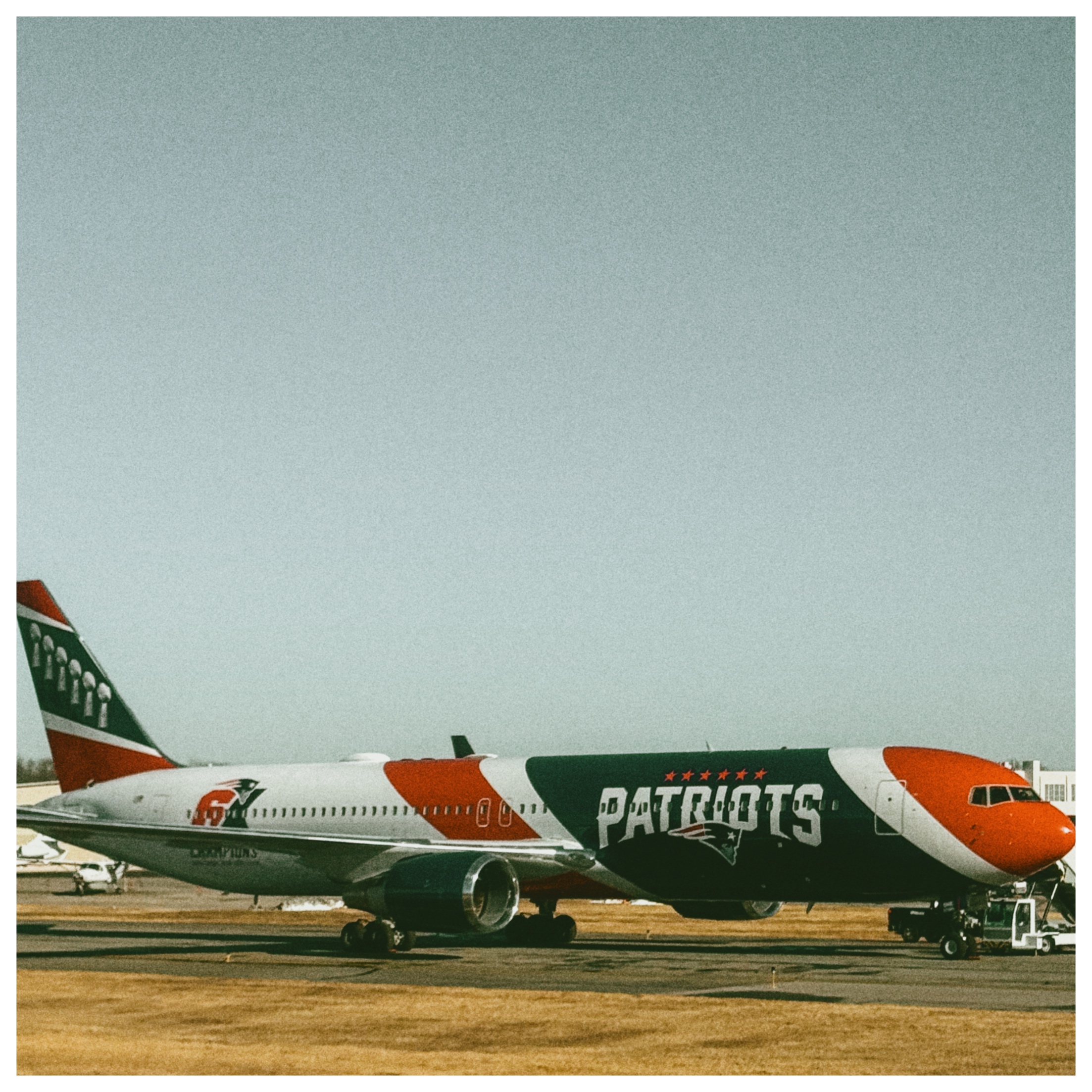 The Patriots plane on the tarmac